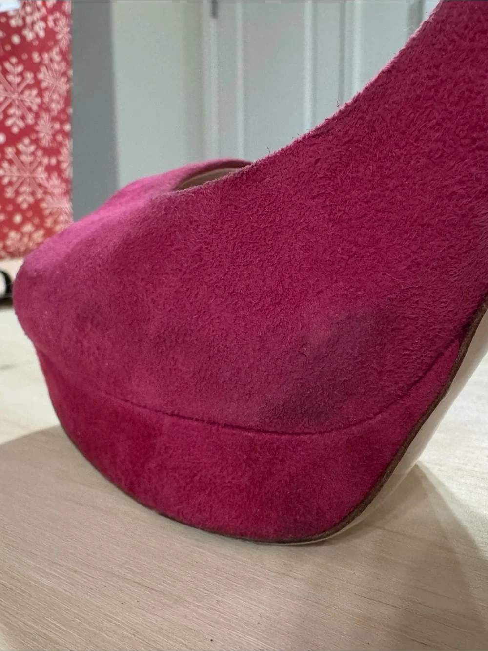 Miu Miu Hot Pink Suede Peep-Toe Platform Pumps
